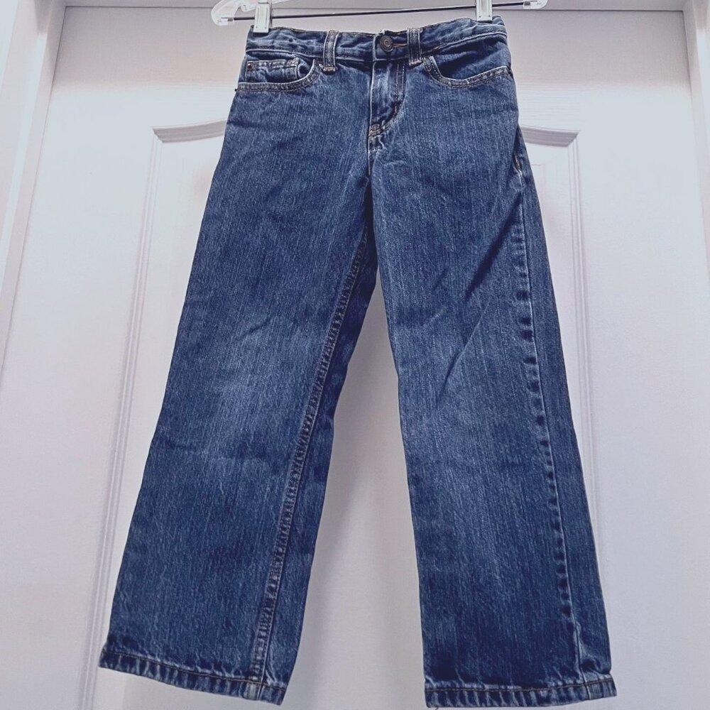 Cat & Jack Boys Size 5 Relaxed Straight Adjustable Waist Jeans/Denim Pants-Blue